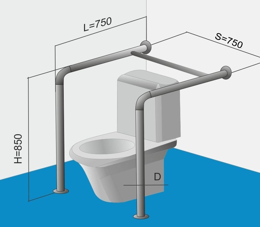 Поручень для унитаза напольный стационарный двухсторонний 750х850х750мм — изображение 2