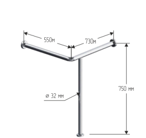 Поручень для угловой раковины на стойке 550х750х730мм - Правый