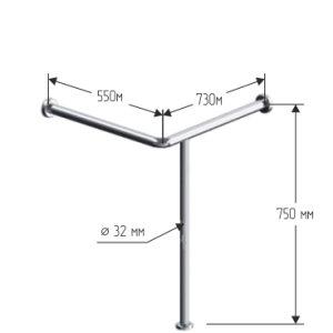Поручень для угловой раковины на стойке 550х750х730мм - Правый