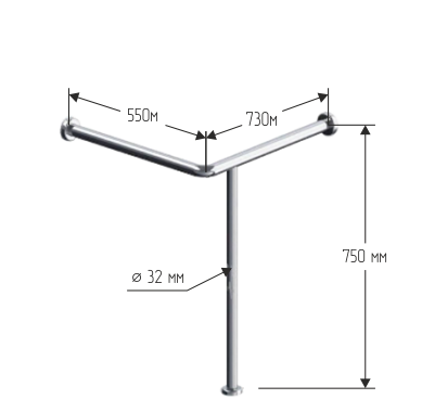 Поручень для угловой раковины на стойке 550х750х730мм - Правый