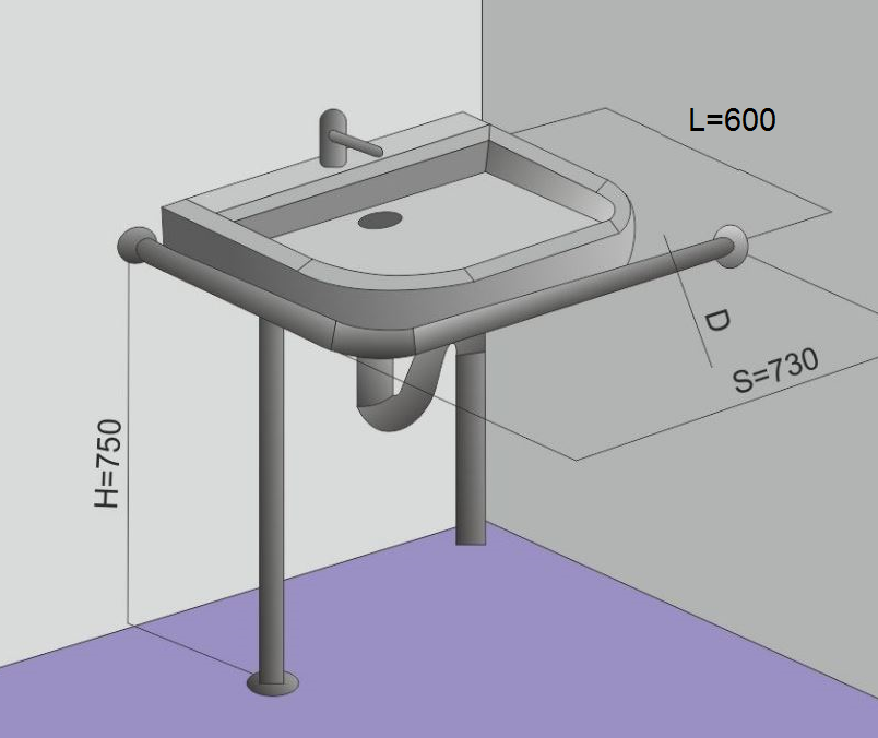 Поручень для угловой раковины на стойке 550х750х730мм - Правый — изображение 3