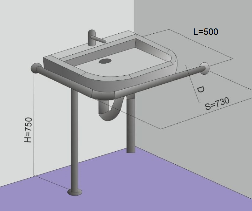 Поручень для угловой раковины на стойке 550х750х730мм - Правый — изображение 2
