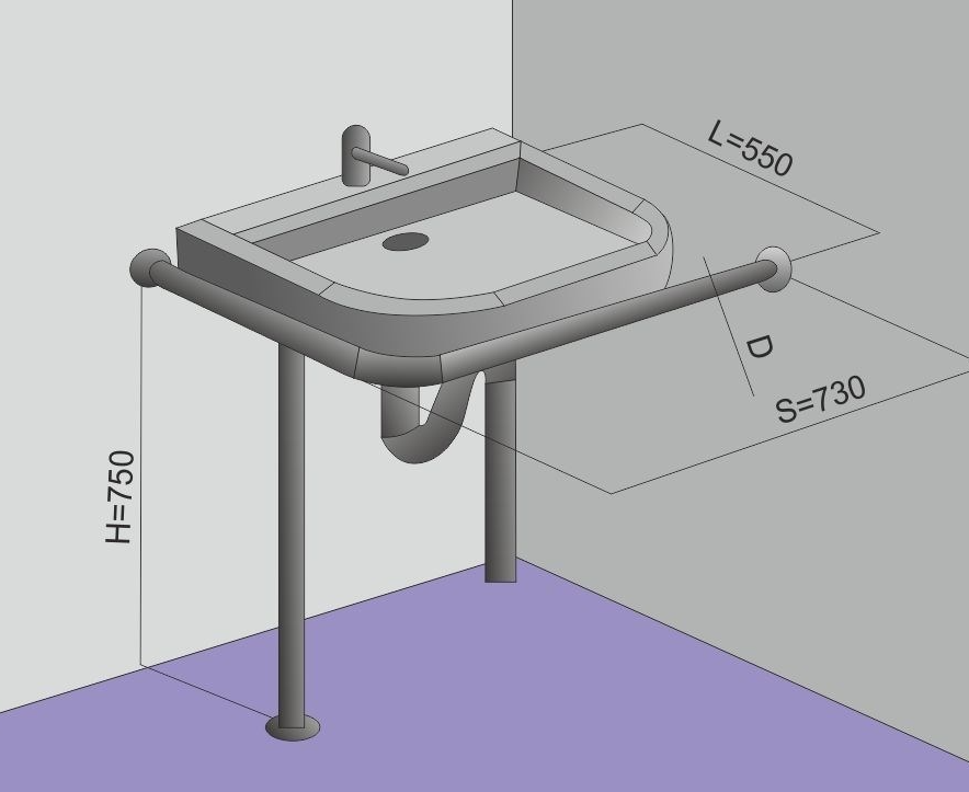 Поручень для угловой раковины на стойке 550х750х730мм - Правый — изображение 7