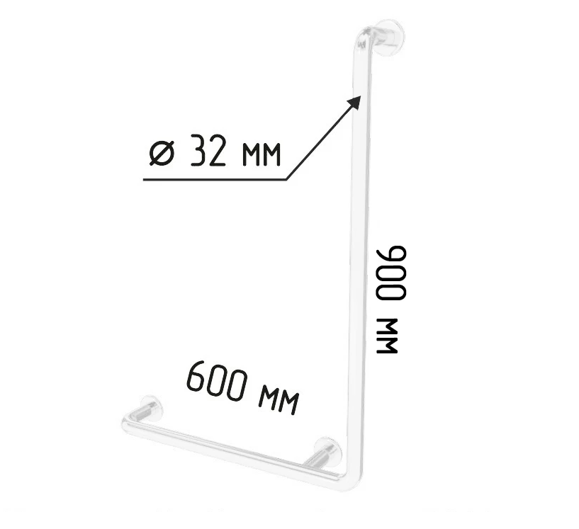 Поручень к зоне приема душа настенный стационарный Г-образный, 900х600 мм, белый