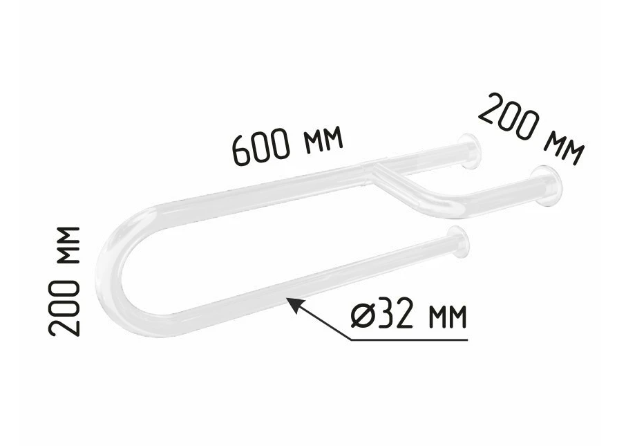 Поручень к раковине настенный трехопорный стационарный U-образный, 600 мм, белый