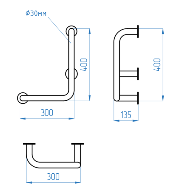 Поручень для инвалидов Г-образный 300х400мм - Левый — изображение 2