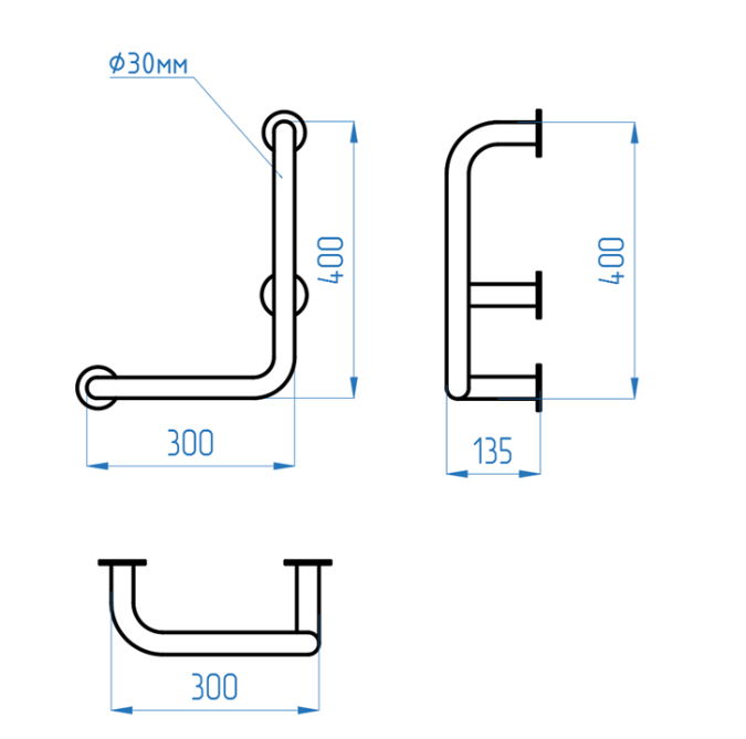 Поручень для инвалидов Г-образный 300х400мм - Правый — изображение 3