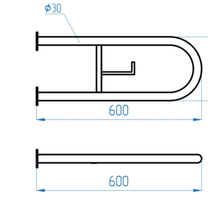Поручень для унитаза двухопорный неоткидной с держателем туалетной бумаги 600х230мм, белый, диаметр трубы 30мм