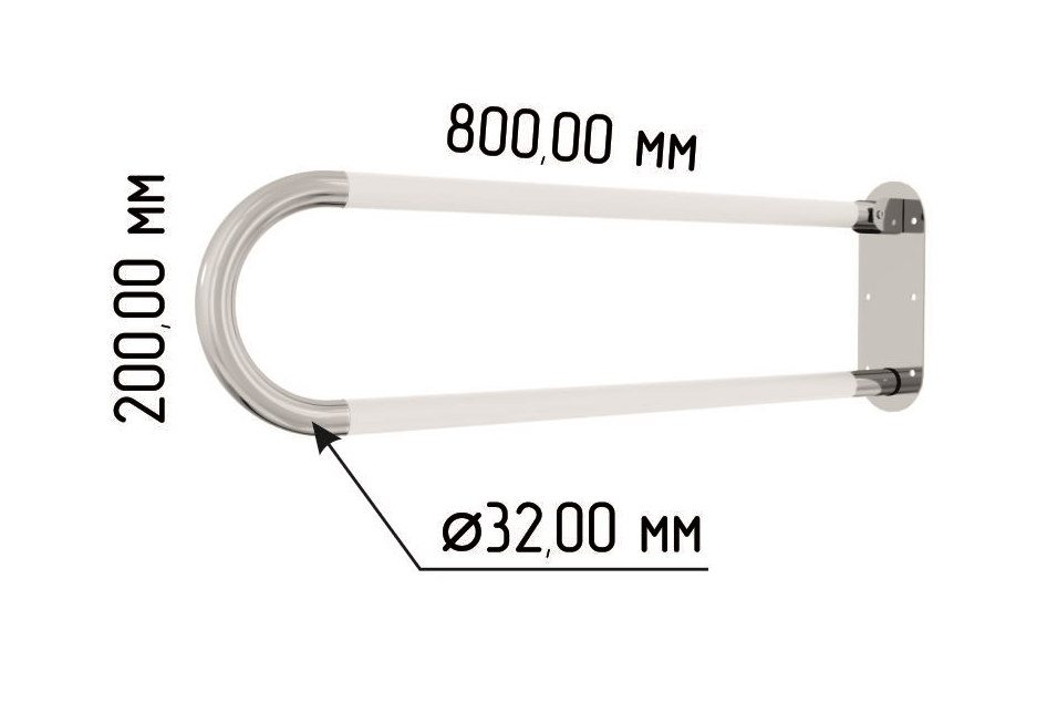Поручень для туалета стальной с ПВХ накладками настенный откидной без бумагодержателя 800х200 — изображение 2